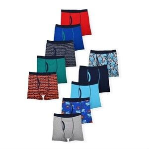 Wonder Nation Boys Underwear, Soft Cotton Boxer Briefs, 10-Pack Size XL (14-16)